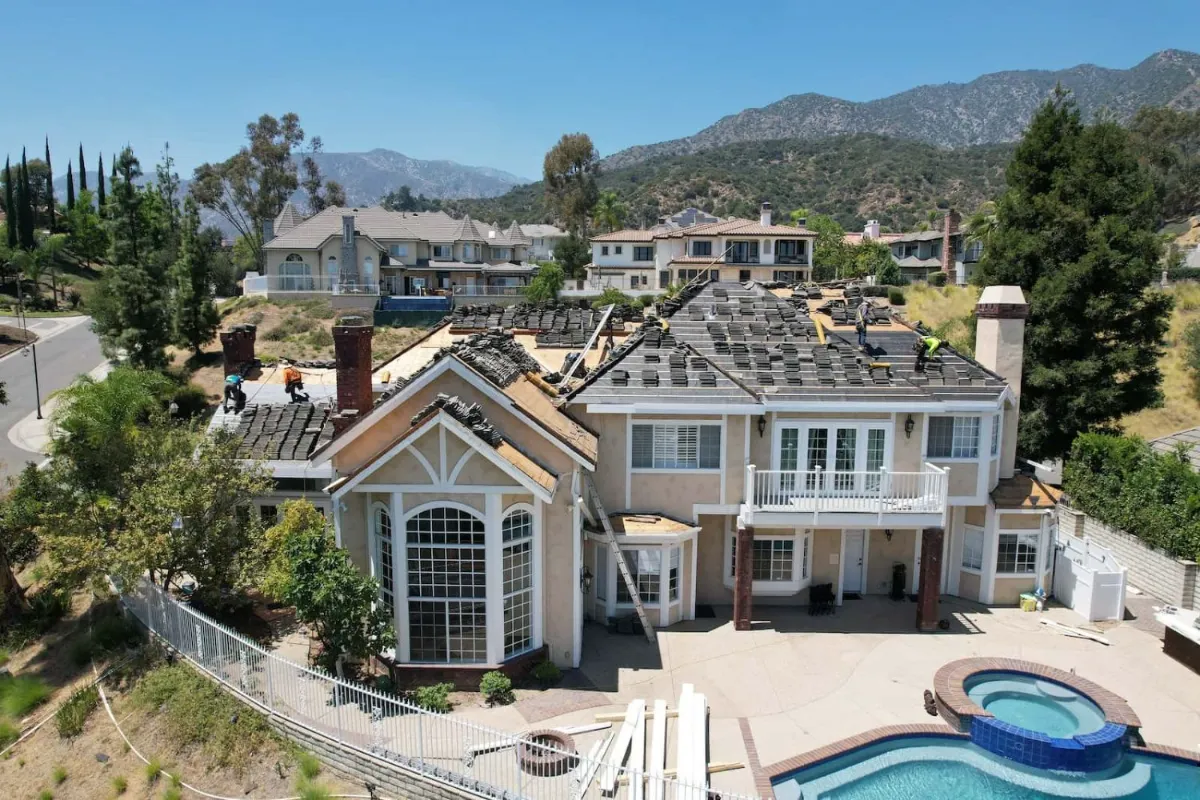 Tile roof installation on a hillside home in Monrovia