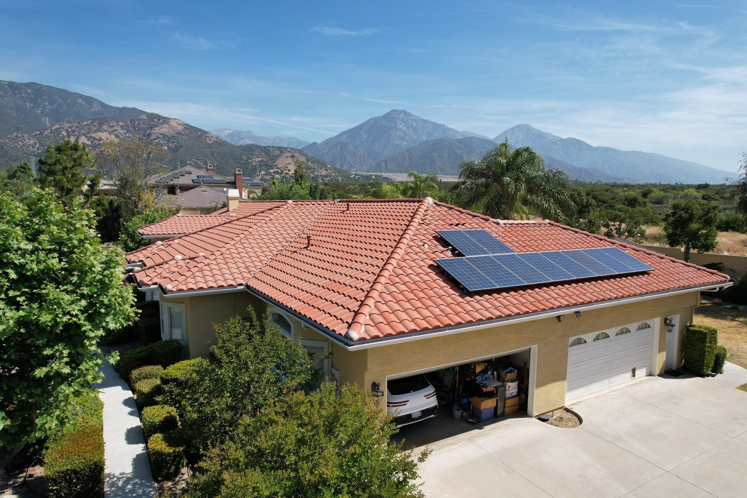 Clay tile roof replacement on a La Cañada Flintridge home with foothill views